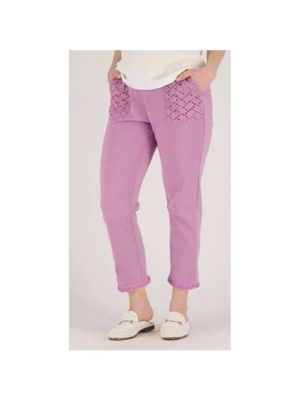 Susan Graver Weekend Pants 3X Petite Washed French Terry Crop Muted Lilac NEW